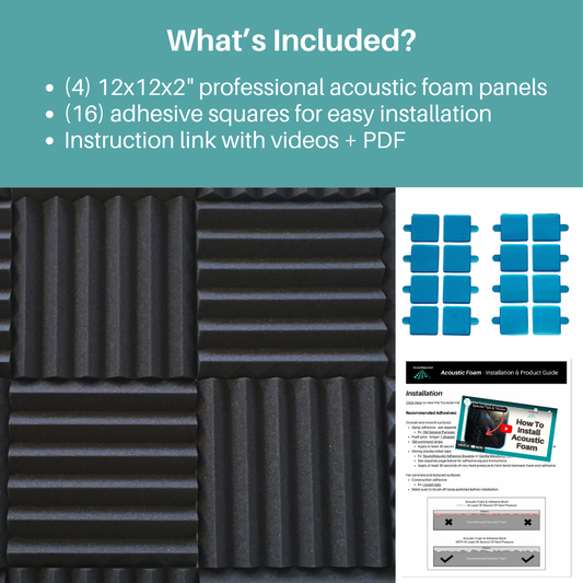 Easy Mount Acoustic Foam Kit - 12x12x2" Acoustic Foam Panels With Adhesive - Wedge Style - 4 Pack