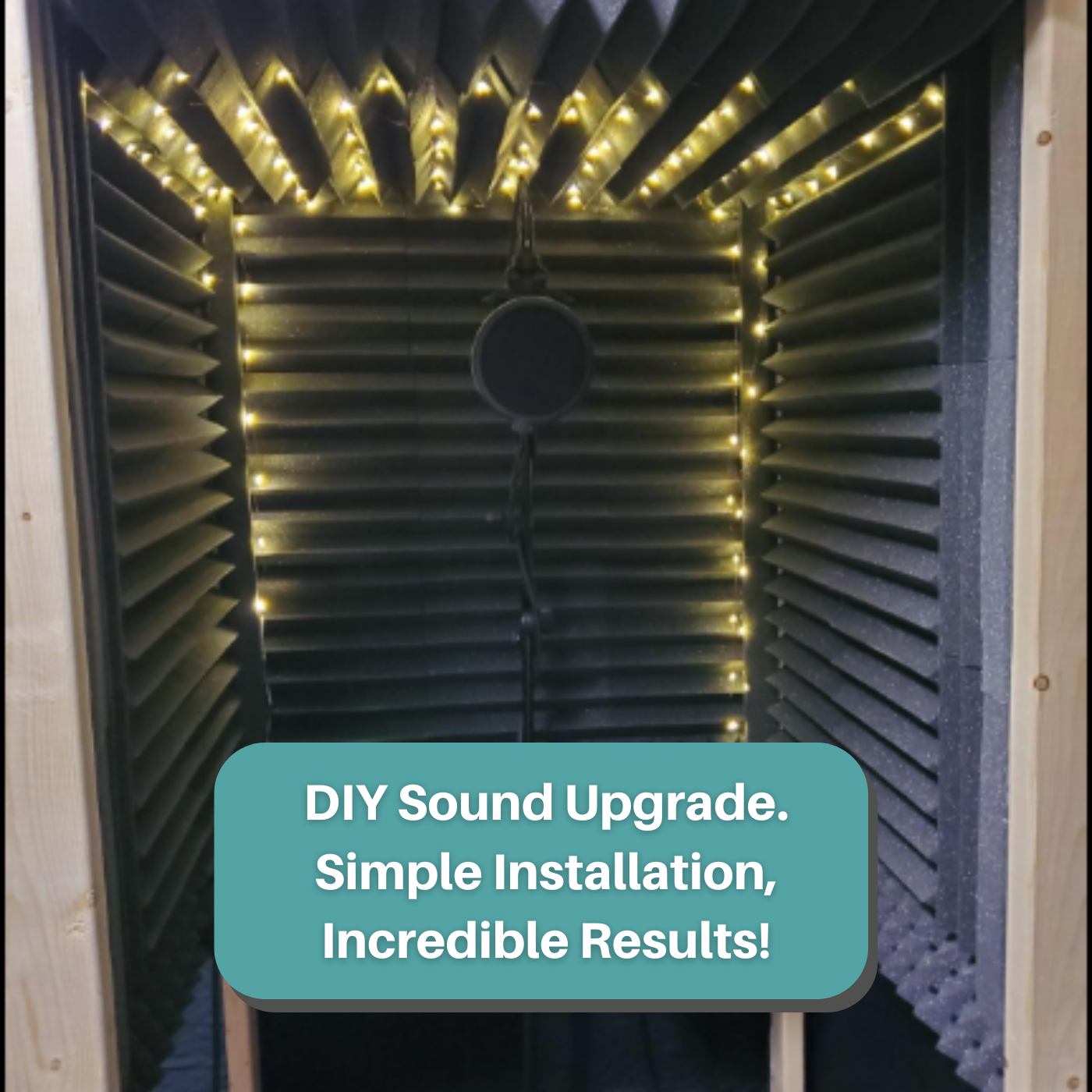DIY Vocal booth constructed with wood frame and acoustic foam panels on the inside