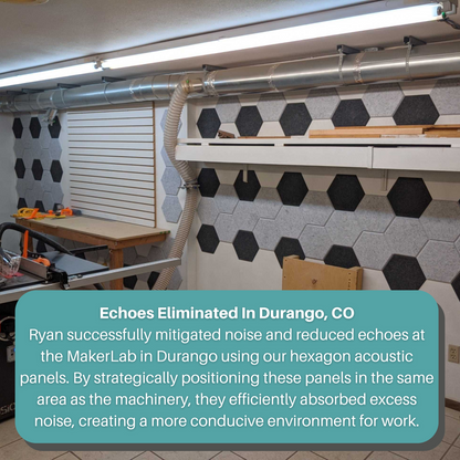 HEXAGON ACOUSTIC PANELS INSTALLED IN COWORKING SPACE FOR ECHO REDUCTION