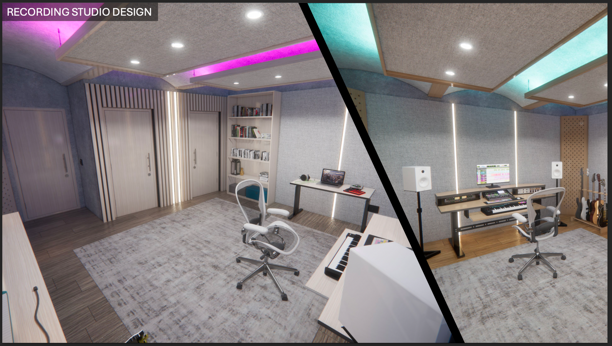 SOUNDASSURED ACOUSTICS DESIGN SERVICES - RECORDING STUDIO DESIGN 1 3D RENDERING