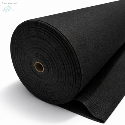 Black acoustically transparent fabric roll for DIY acoustic panels, speaker grills, and sound treatment