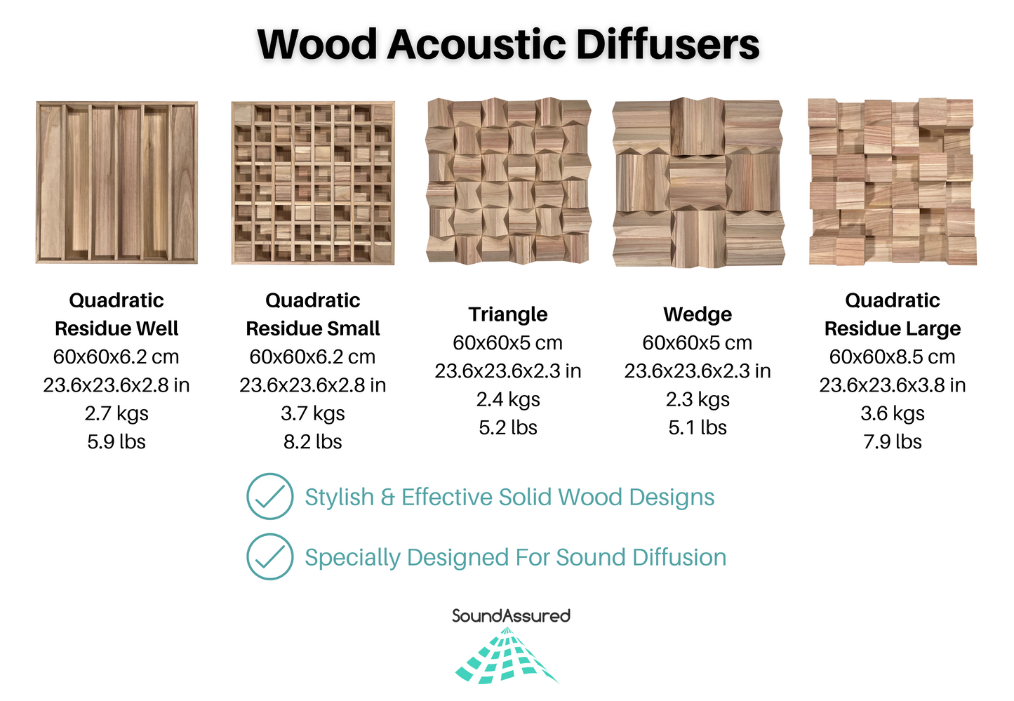 Paulownia Wood Acoustic Diffuser - Wooden Acoustic Diffusion Panel - 60 x 60 cm