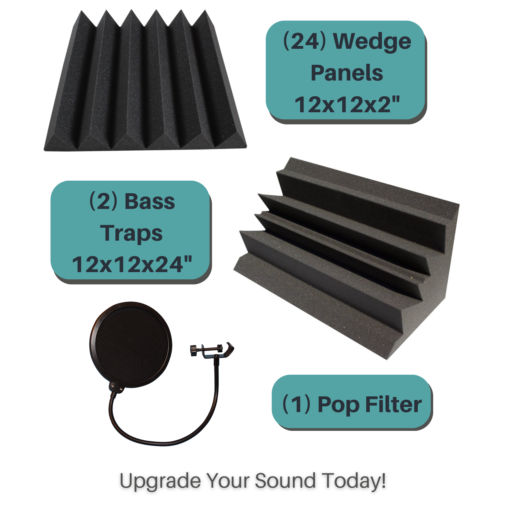 SoundAssured vocal booth bundle - 12 wedge style acoustic panels +2 corner bass traps plus one pot filter