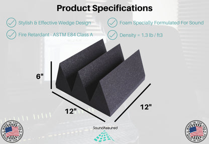 12x12x6 inch acoustic foam wedge panels for sound dampening - product details and specifications