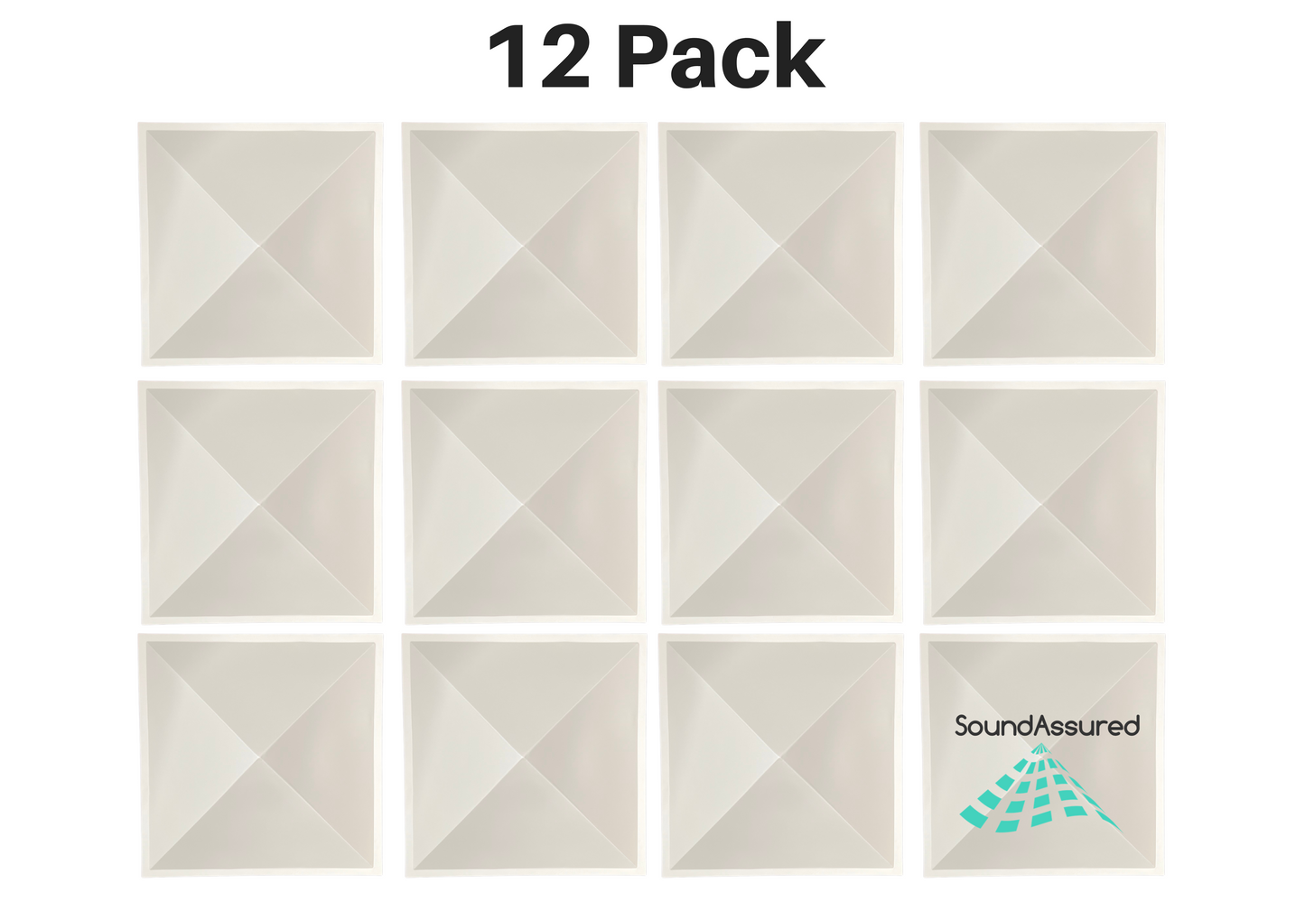 Big Pyramid Diffuser Panels - 12 Pack - PVC - White Color - 3D Wall And Ceiling Panels For Sound Diffusion