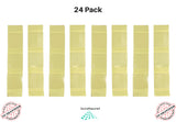 soundassured clear adhesive squares used for hanging acoustic foam panels and bass traps - this image shows 24 of the double sided mounting squares which come on yellow peel paper with 3 acoustic foam adhesives per yellow paper