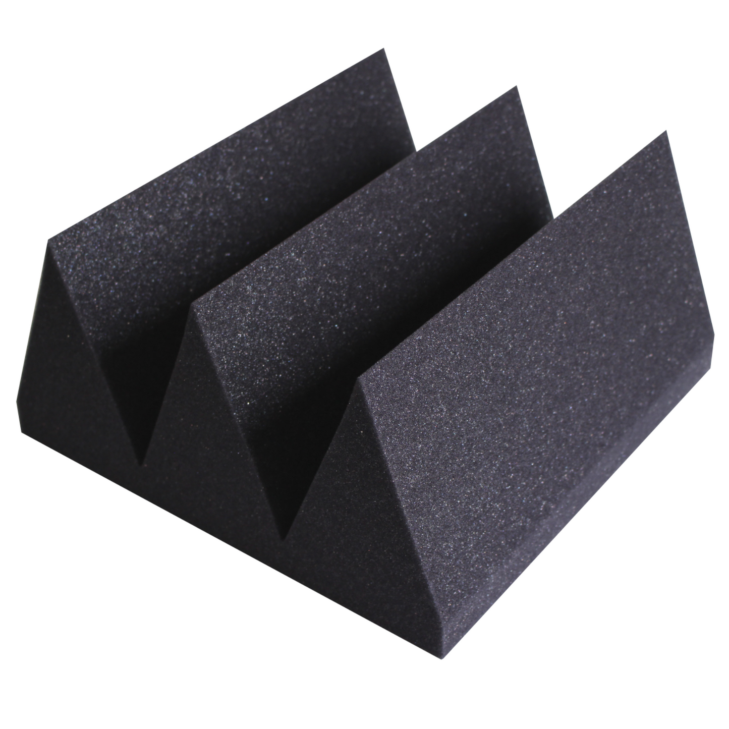 this is a picture of 12 by 12 by 6 inch thick charcoal color acoustic foam panels. The panel has 3 wedges that protrude out to form a nice looking design