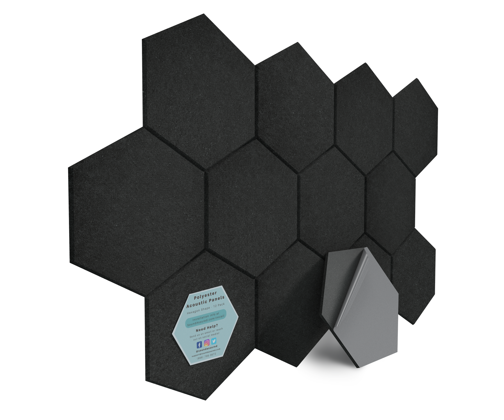 Acoustic Foam Panels 12 Pack - Dual Thickness 1.57" & 2.75" Hexagon Tiles For Walls, Studio, Room Decor