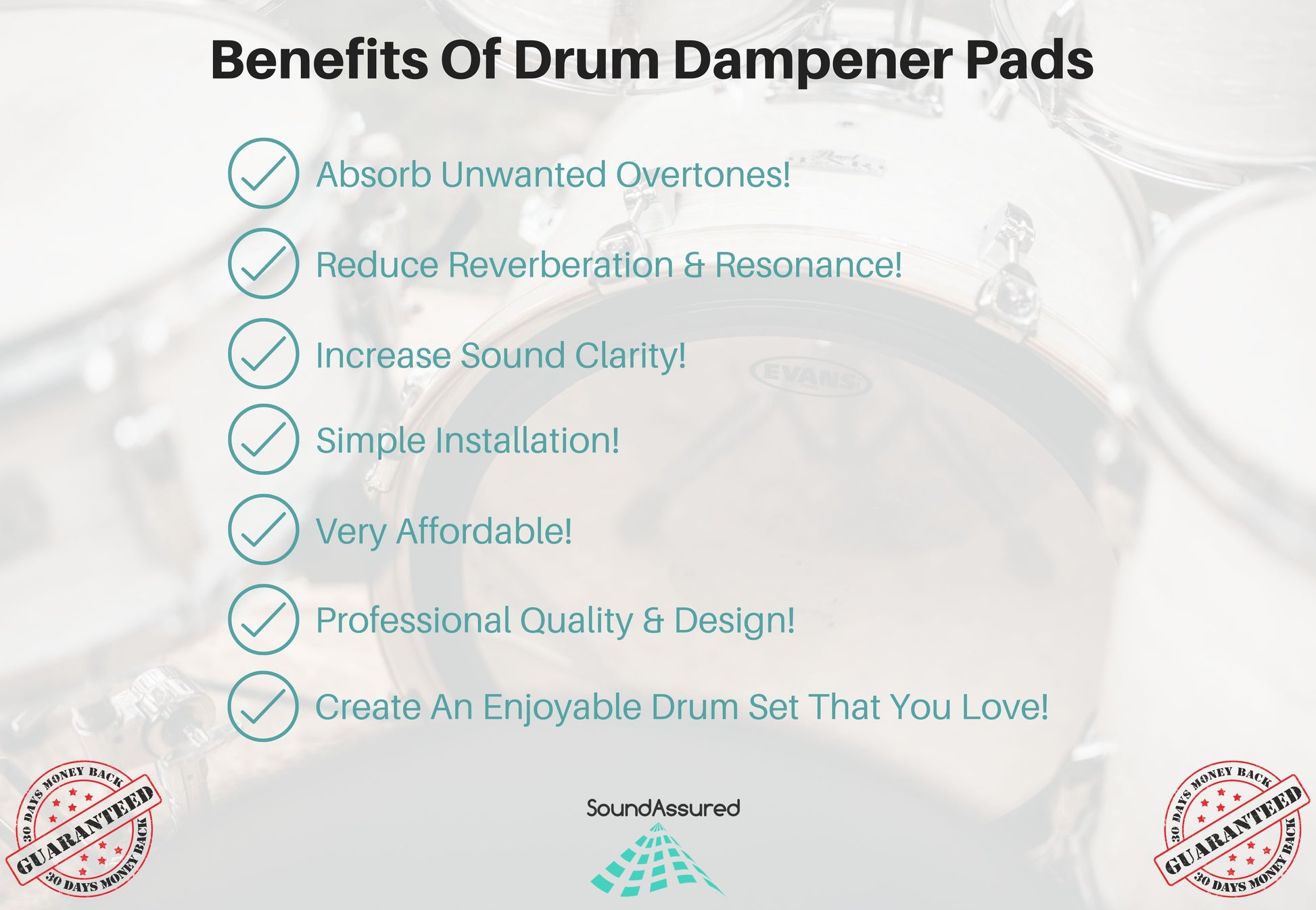 SoundAssured Drum Damper Gel Pads For Drums Tone Control, Non-toxic Silicone Drum Dampeners, Clear Resonance Pads For Drum Muffling (18 Pack) SoundAssured Drum Damper Gel Pads For Drums Tone Control, Non-toxic Silicone Drum Dampeners, Clear Resonance Pads For Drum Muffling (18 Pack)