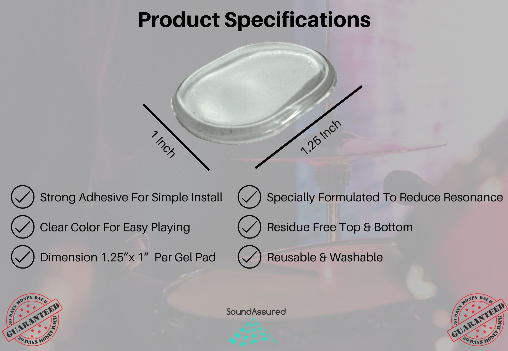 SoundAssured Drum Damper Gel Pads For Drums Tone Control, Non-toxic Silicone Drum Dampeners, Clear Resonance Pads For Drum Muffling (18 Pack) SoundAssured Drum Damper Gel Pads For Drums Tone Control, Non-toxic Silicone Drum Dampeners, Clear Resonance Pads For Drum Muffling (18 Pack)