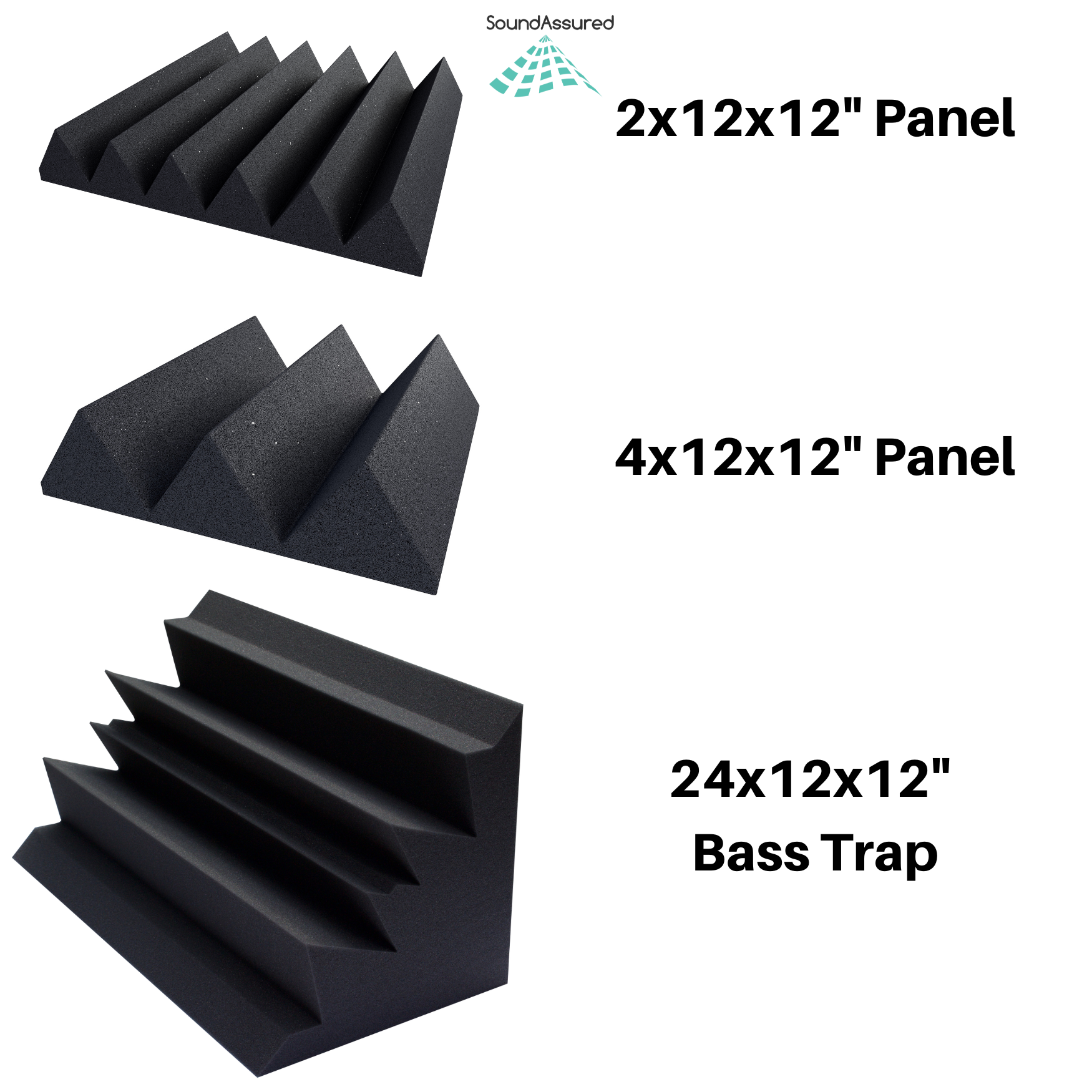 SoundAssured White Acoustic Foam 2x12x12 inch Panels - 4 Pack